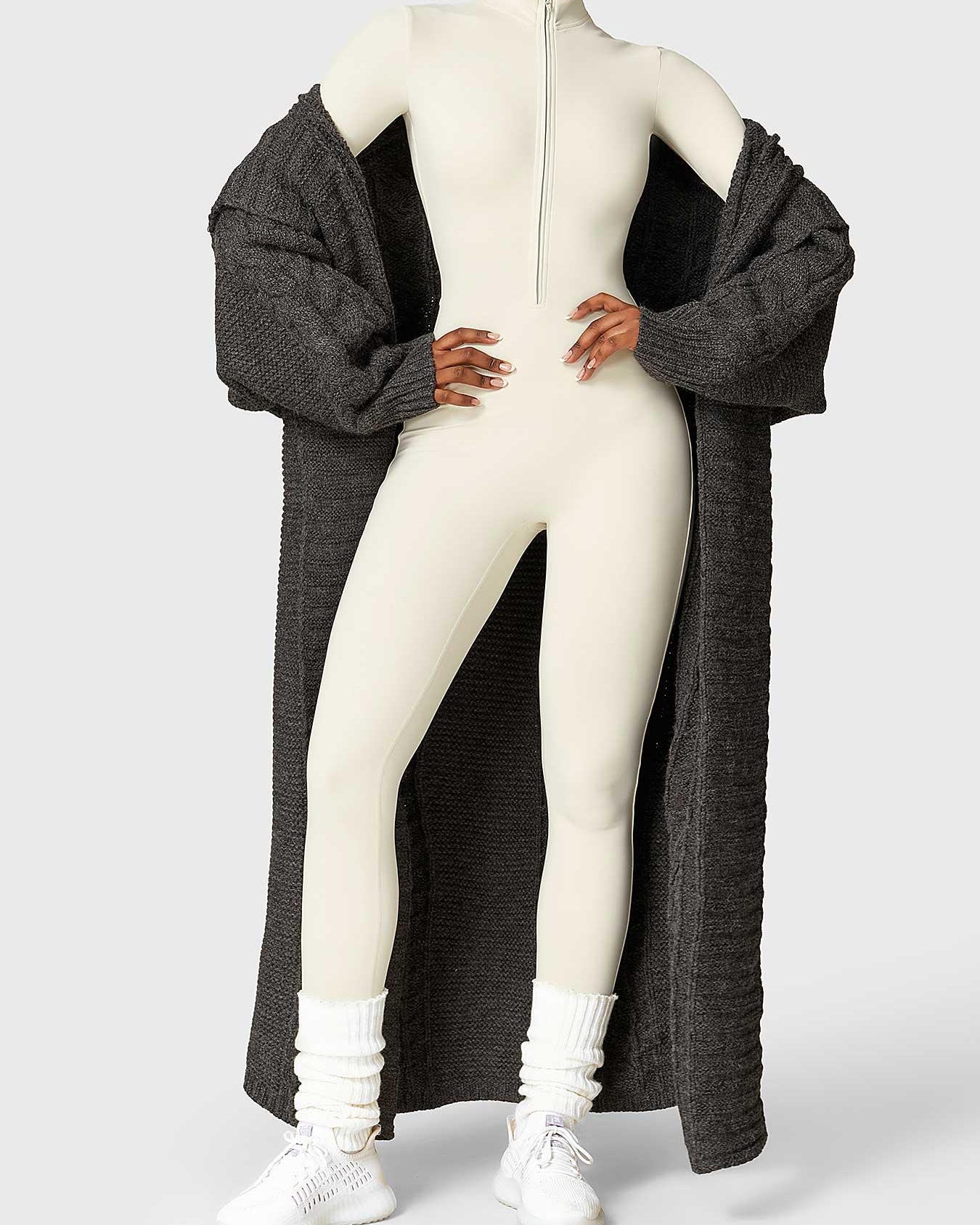 Combinaison de Fitness Lune à Manches Longues avec Fermeture Éclair