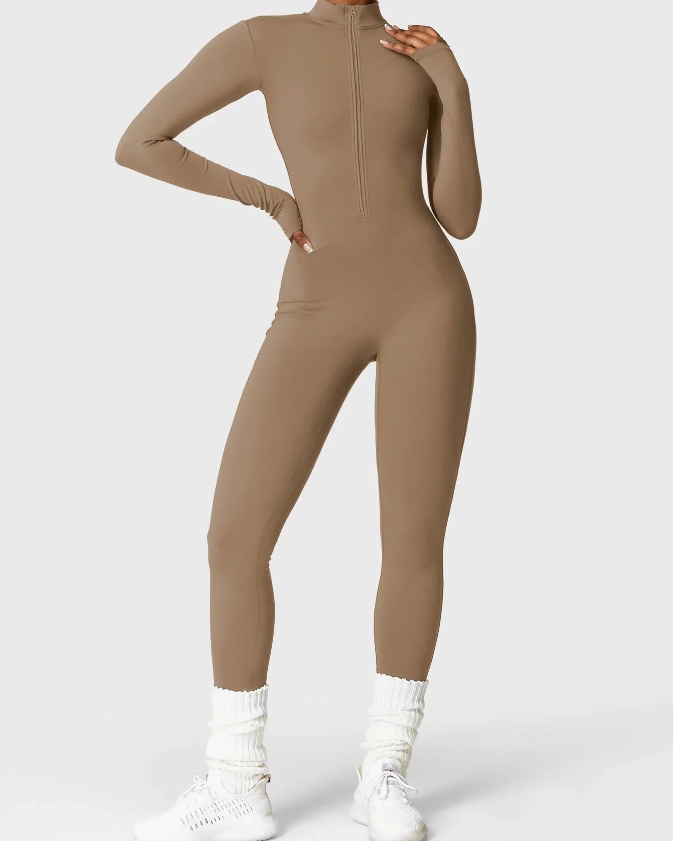 Combinaison de Fitness Lune à Manches Longues avec Fermeture Éclair