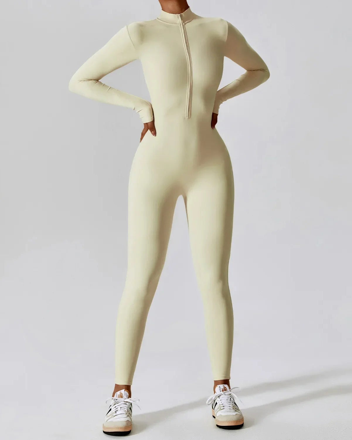 Combinaison de Fitness Lune à Manches Longues avec Fermeture Éclair