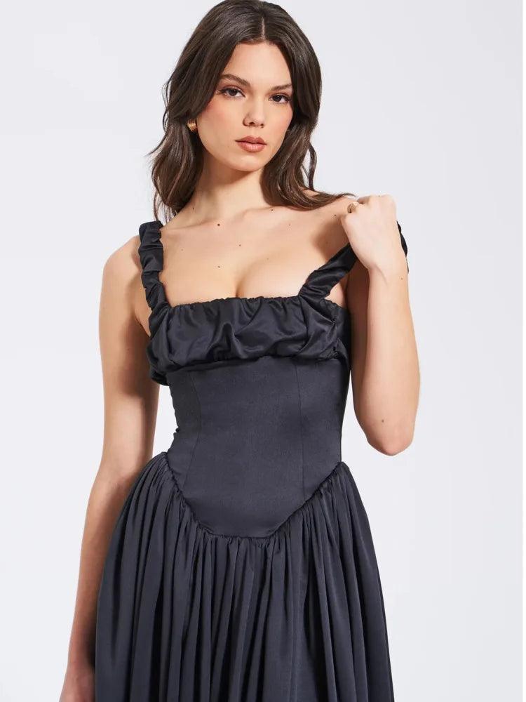 Robe Longue Élégante à Bretelles Bouffante