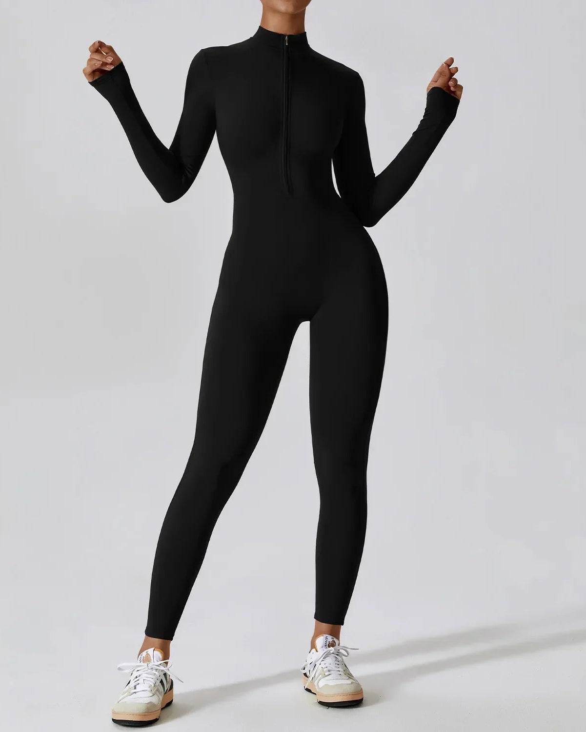 Combinaison de Fitness Lune à Manches Longues avec Fermeture Éclair