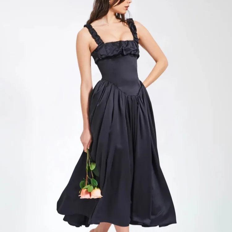 Robe Longue Élégante à Bretelles Bouffante